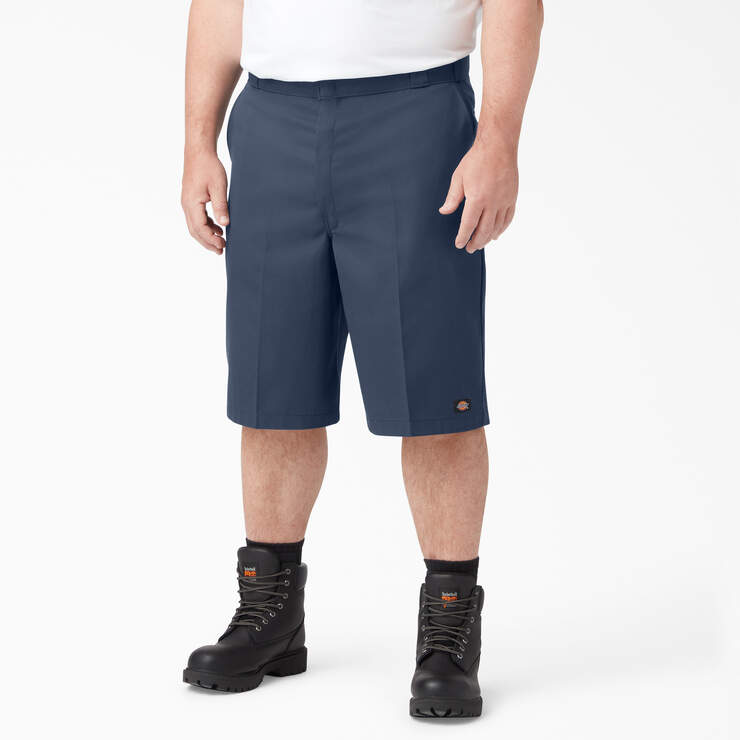 Loose Fit Flat Front Work Shorts, 13" - Navy Blue (NV) image number 4