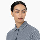 Haut de travail court &agrave; rayures hickory pour femmes - Ecru/Airforce Blue &#40;EUA&#41;