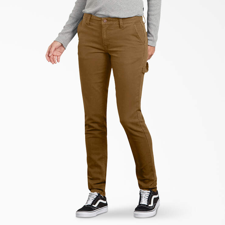 Women's FLEX Slim Fit Duck Carpenter Pants - Rinsed Brown Duck (RBD) image number 1