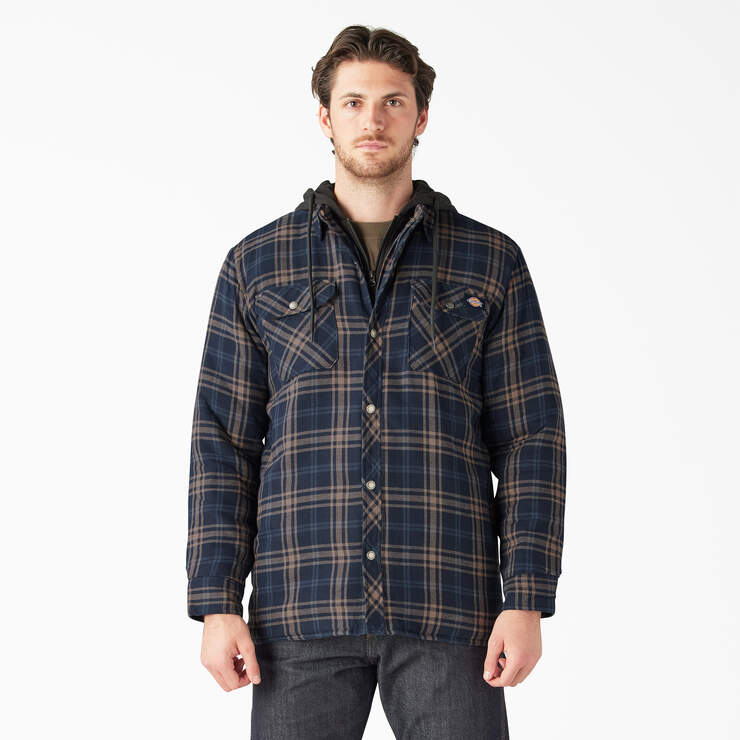 Flannel Hooded Shirt Jacket - Dark Navy/Mushroom Plaid (DPM) image number 1