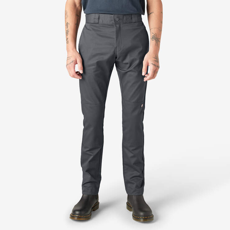 Skinny Fit Double Knee Work Pants - Charcoal Gray (CH) image number 1
