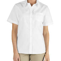 Chemise à manches courtes en popeline extensible pour femmes - White (WH)