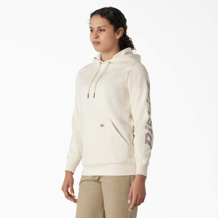Women's Water Repellent Sleeve Logo Hoodie - Antique White (AW) image number 3