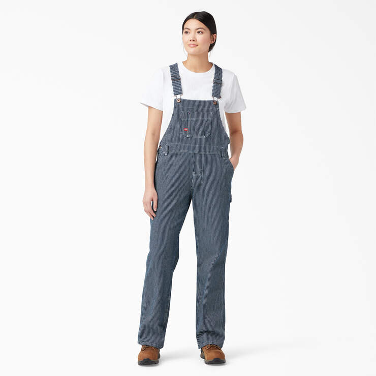 Women's Relaxed Fit Bib Overalls - Rinsed Hickory Stripe (RHS) image number 1