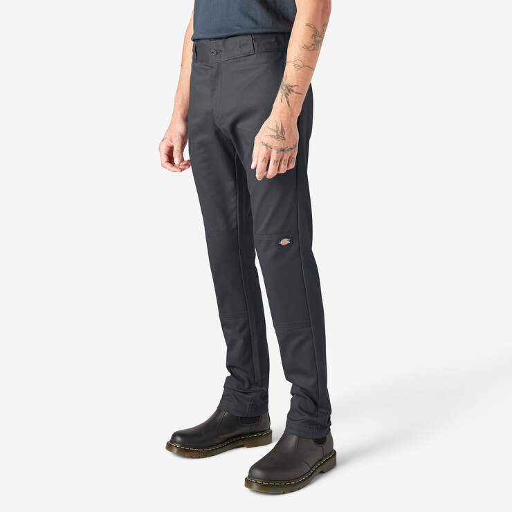 Skinny Fit Double Knee Work Pants - Charcoal Gray (CH) image number 3