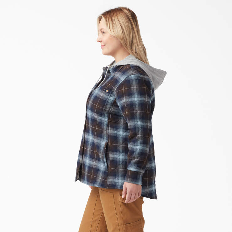 Veste-chemise à capuchon en flanelle taille plus pour femmes - Clear Blue/Brown Ombre Plaid (A1G) numéro de l’image 3