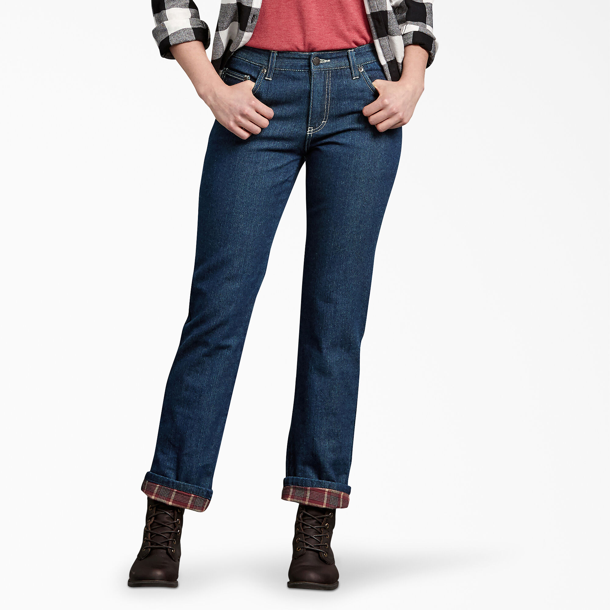 Women s Relaxed Fit Straight Leg Flannel Lined Denim Jeans Womens Jeans Dickies Canada Dickies Canada