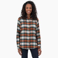 Women's Plaid Flannel Long Sleeve Shirt - Forest/Copper Ombre Plaid (C1T)