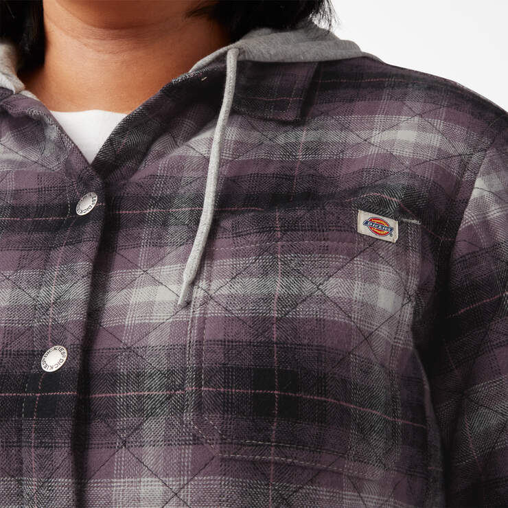 Veste-chemise à capuchon en flanelle taille plus pour femmes - Dusty Purple/Black Ombre Plaid (B1E) numéro de l’image 5
