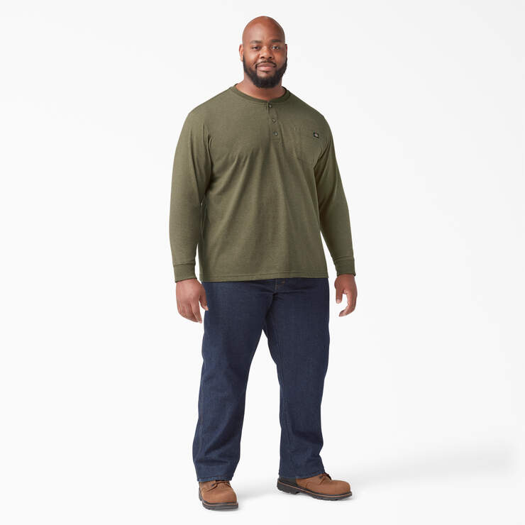 Heavyweight Heathered Long Sleeve Henley T-Shirt - Military Green Heather (MLD) image number 7