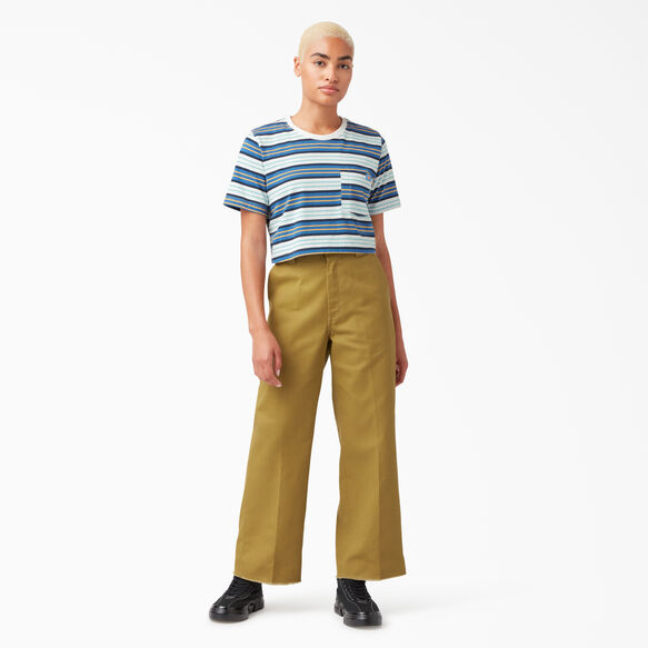 Women&#39;s Cropped Striped T-Shirt - Cobalt Stripe &#40;C2S&#41;