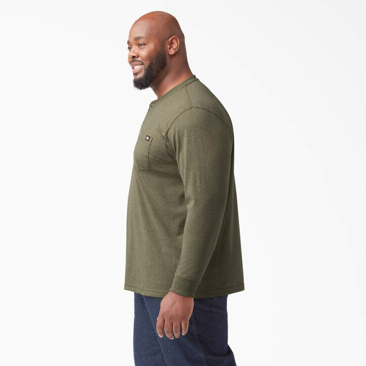 Heavyweight Heathered Long Sleeve Henley T-Shirt - Military Green Heather (MLD) image number 5