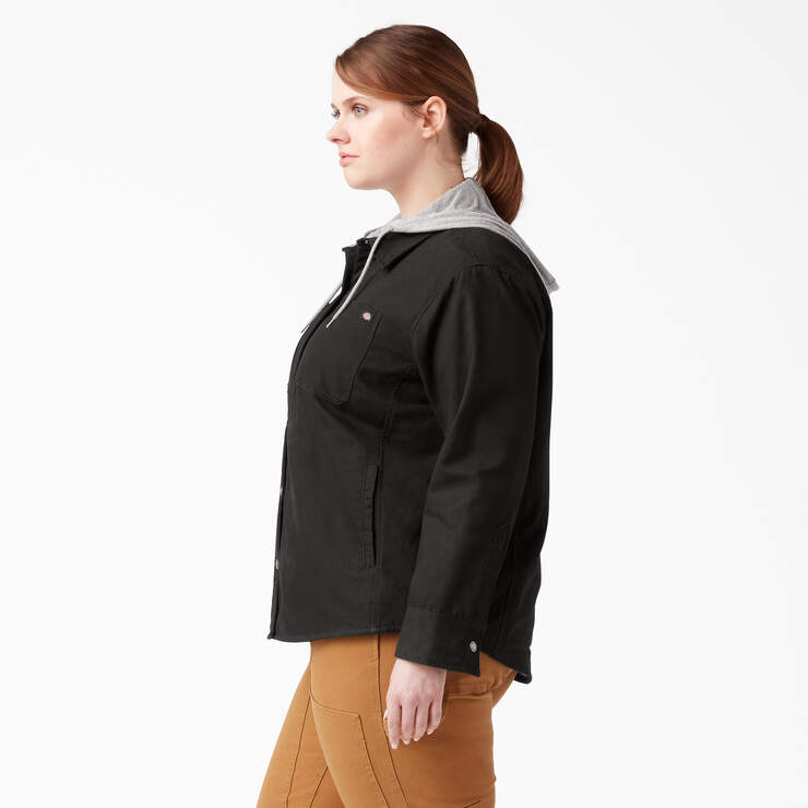 Women’s Plus Duck Hooded Shirt Jacket - Black (BKX) image number 3