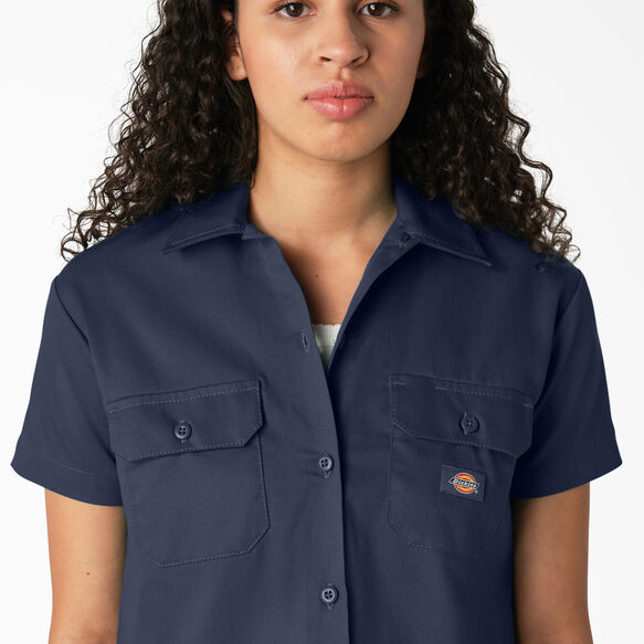 Chemise de travail &eacute;court&eacute;e de coupe d&eacute;contract&eacute;e pour femmes - Ink Navy &#40;IK&#41;