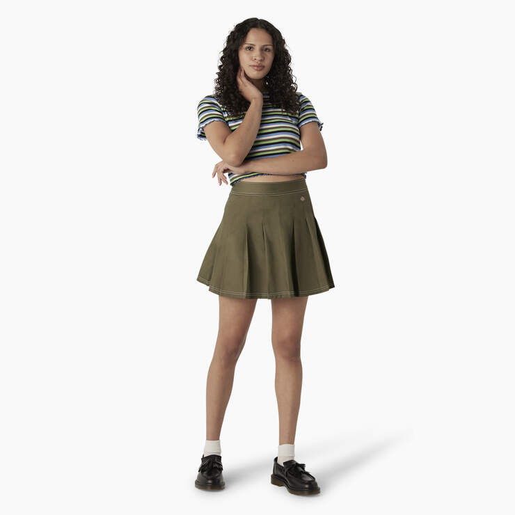 Women's Twill Pleated Skirt - Military Green (ML) image number 4