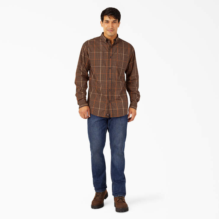 FLEX Relaxed Fit Long Sleeve Plaid Shirt - Brown Duck Navy Plaid (P1W) image number 3