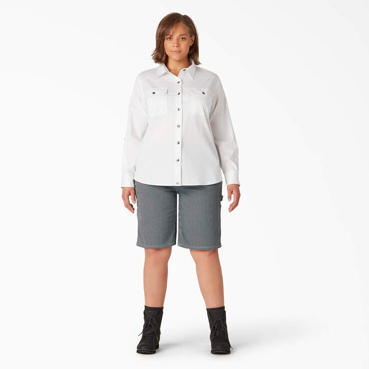 Women’s Plus Long Sleeve Roll-Tab Work Shirt - White (WH) image number 4