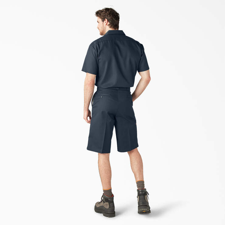 Loose Fit Flat Front Work Shorts, 13" - Dark Navy (DN) image number 8