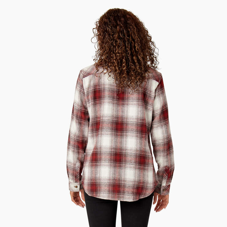 Women's Plaid Flannel Long Sleeve Shirt - Fired Brick Ombre Plaid (C1X) image number 2