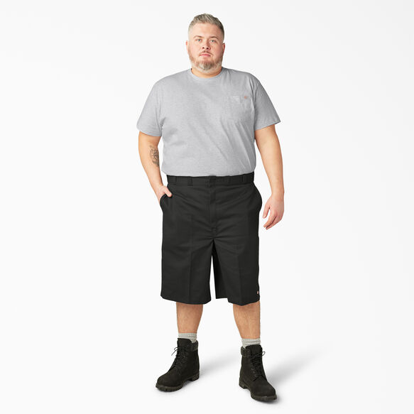 Loose Fit Flat Front Work Shorts, 13&quot; - Black &#40;BK&#41;