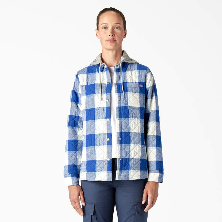 Women’s Flannel Hooded Shirt Jacket - Surf Blue Campside Plaid (A1L) image number 1