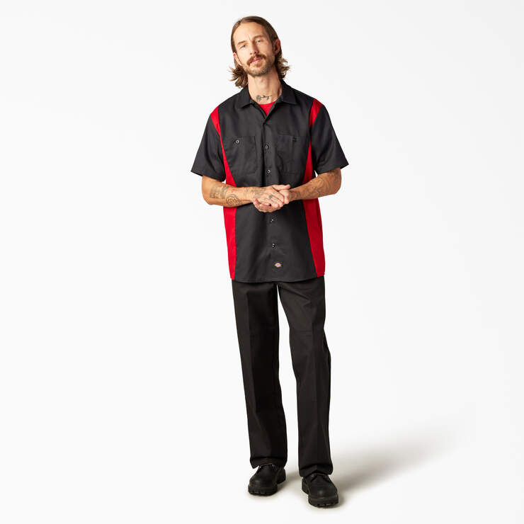 Two-Tone Short Sleeve Work Shirt - Black/English Red (BKER) image number 5