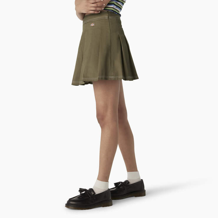 Women's Twill Pleated Skirt - Military Green (ML) image number 3