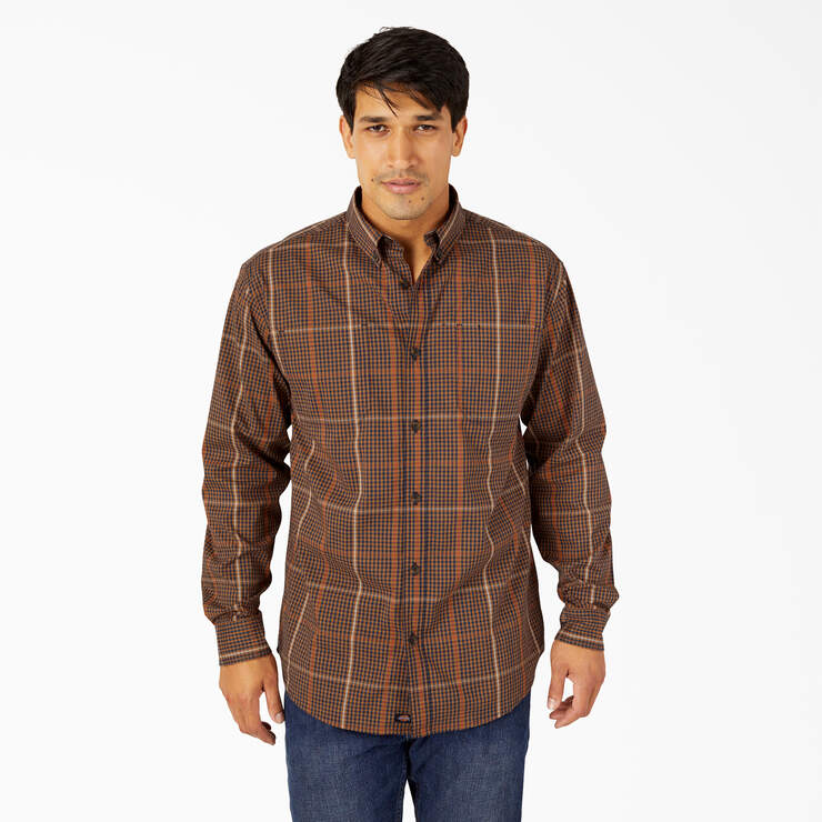 FLEX Relaxed Fit Long Sleeve Plaid Shirt - Brown Duck Navy Plaid (P1W) image number 1