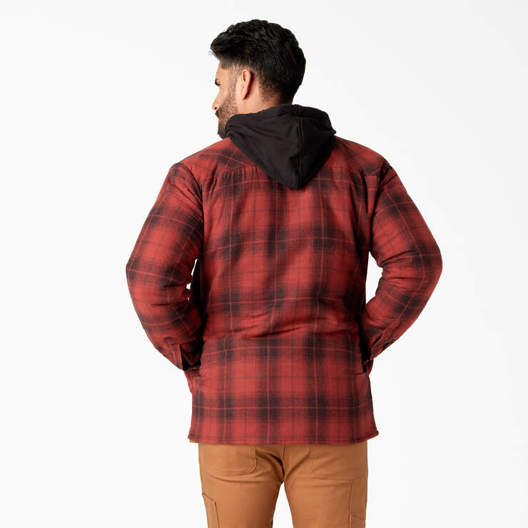 Water Repellent Flannel Hooded Shirt Jacket - Brick/Black Ombre Plaid (B2W) image number 2