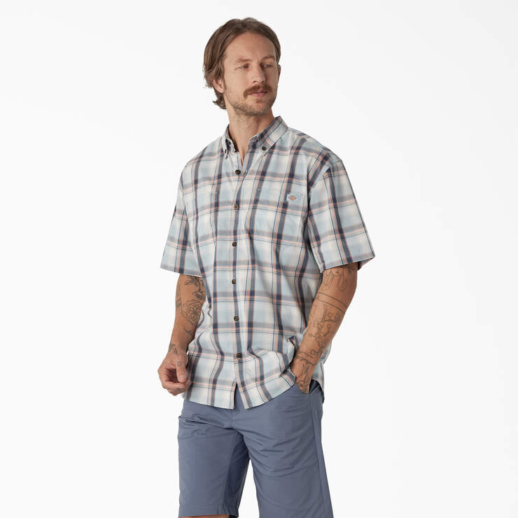Short Sleeve Woven Shirt - Clear Blue High Plains Plaid (A2T) image number 3