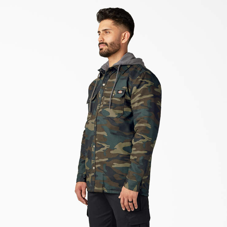 Water Repellent Duck Hooded Shirt Jacket - Hunter Green Camo (HRC) image number 3