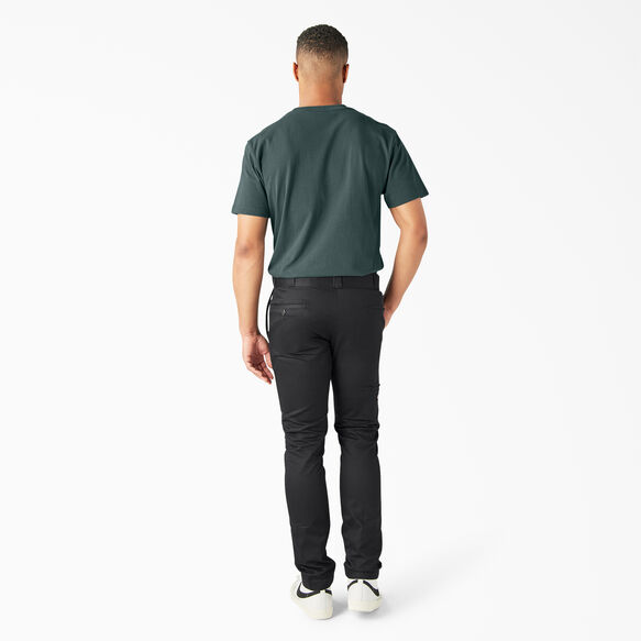 Skinny Fit Straight Leg Double Knee Work Pants - Black &#40;BK&#41;