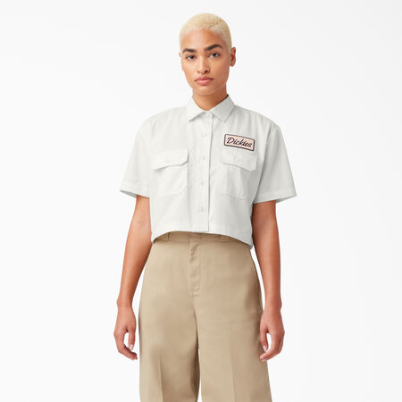 Women&#39;s Embroidered Patch Cropped Work Shirt - Rinsed Cloud &#40;R2C&#41;