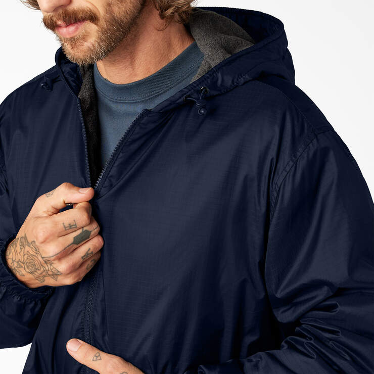 Fleece Lined Nylon Hooded Jacket - Dark Navy (DN) image number 11