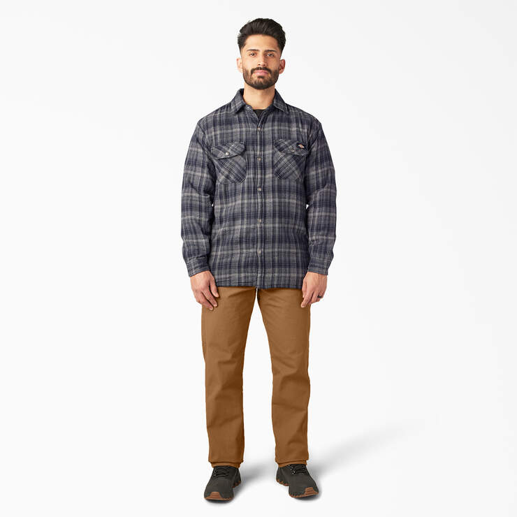 Water Repellent Fleece-Lined Flannel Shirt Jacket - Charcoal/Black Ombre Plaid (A1T) image number 4