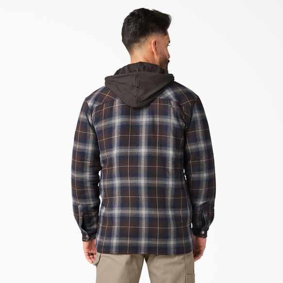 Water Repellent Flannel Hooded Shirt Jacket - Ink Navy/Chocolate Brown Plaid &#40;B1Y&#41;