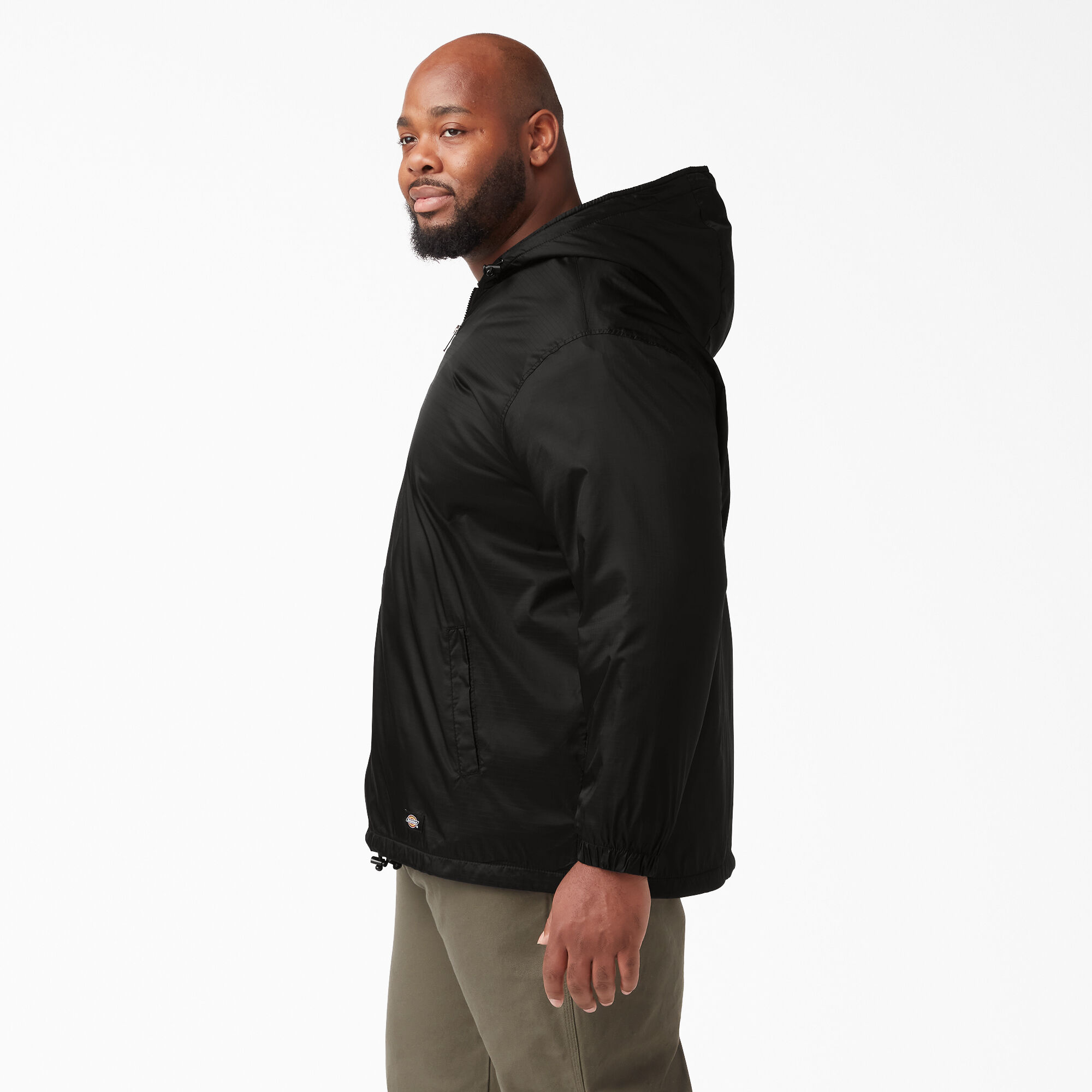 Nylon hooded jacket with sweatshirt lining on sale