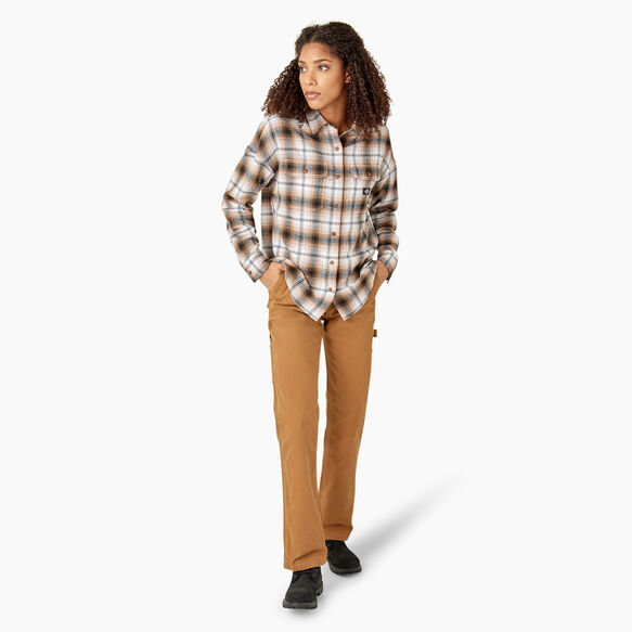 Chandail en flanelle &agrave; manches longues pour femmes - Brown Duck/Black Ombre Plaid &#40;WPB&#41;