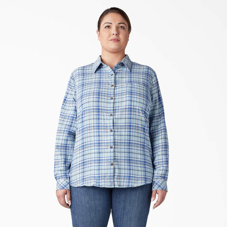 Chemise en flanelle à motif tartan à manches longues pour femmes taille plus - Clear Blue/Orchard Plaid (B2Y) numéro de l’image 1