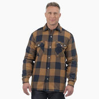 Water Repellent Fleece-Lined Flannel Shirt Jacket - Brown Duck/Navy Buffalo Plaid (B1M)