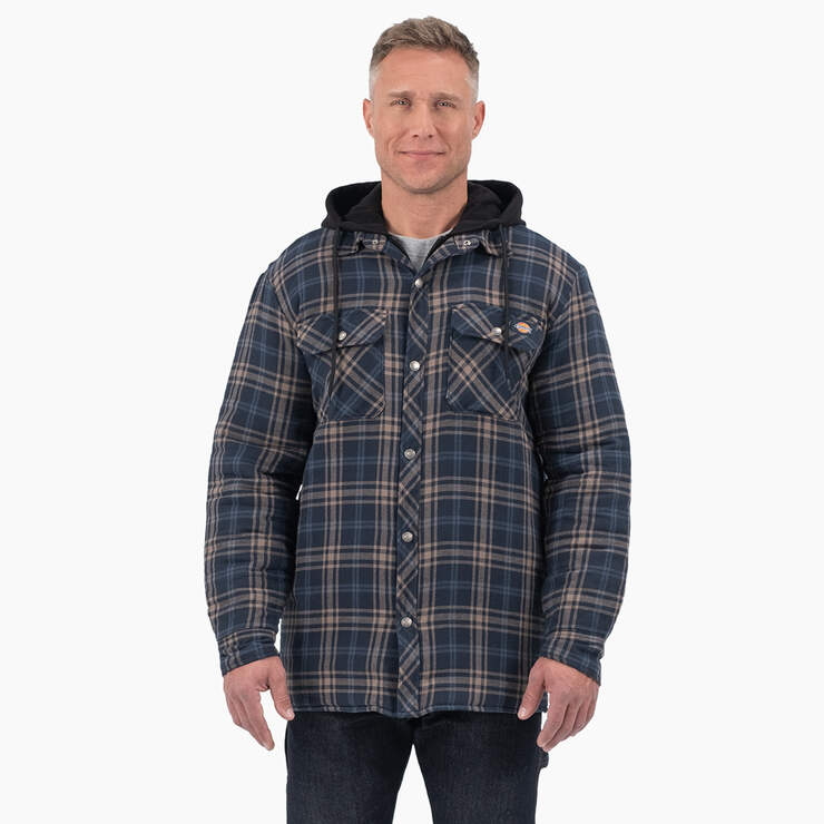 Dickies Men's Flannel Hooded Shirt Jacket - Black/charcoal Plaid Size S (TJ201)