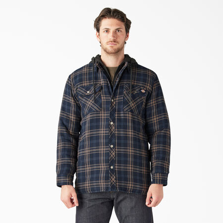 Veste-chemise piqu&eacute;e embl&eacute;matique &agrave; capuchon, coupe d&eacute;contract&eacute;e - Dark Navy/Mushroom Plaid &#40;DPM&#41;