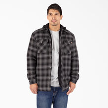 Fleece Hooded Flannel Shirt Jacket with Hydroshield - Black Ombre Plaid &#40;AP1&#41;