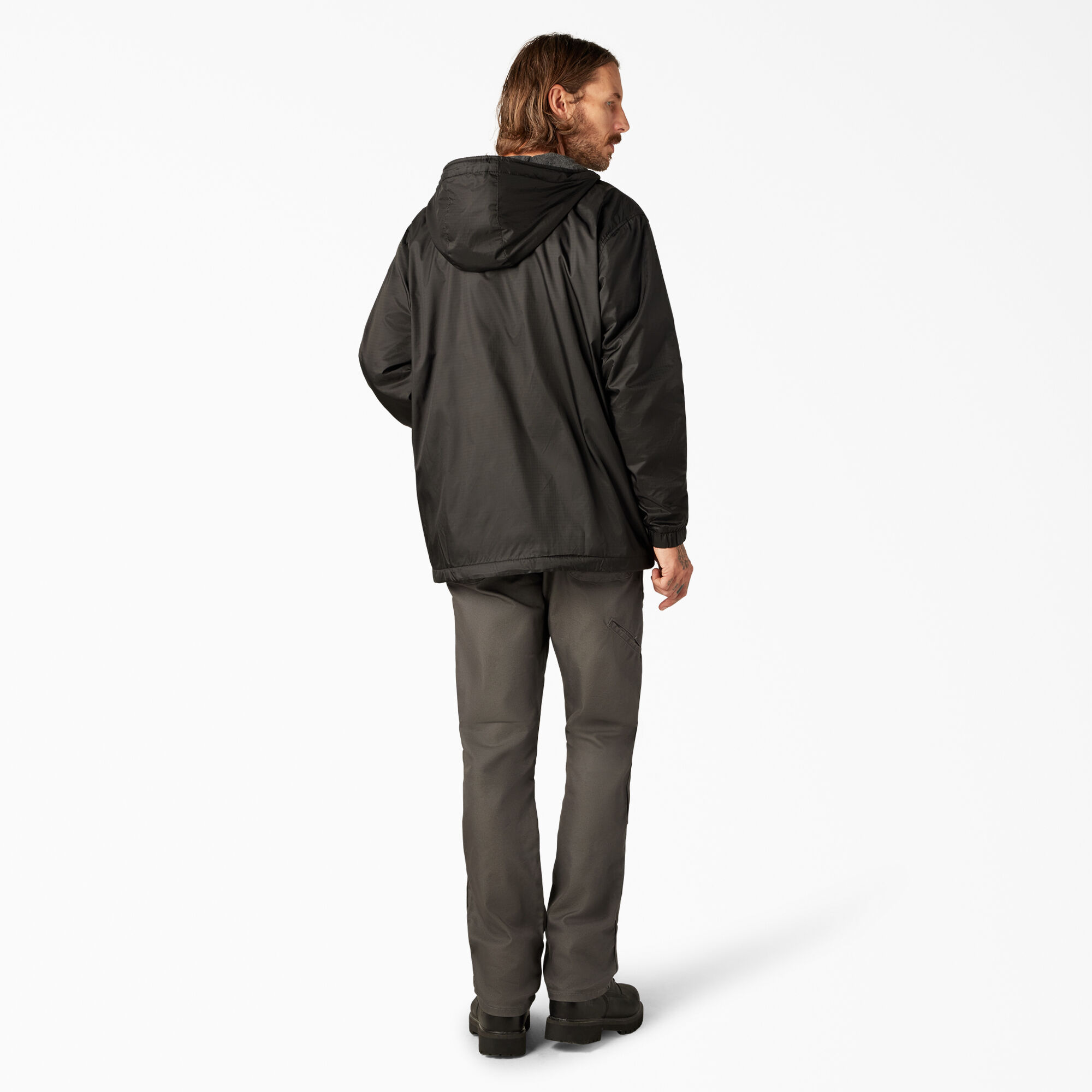 Nylon hooded jacket with sweatshirt lining on sale