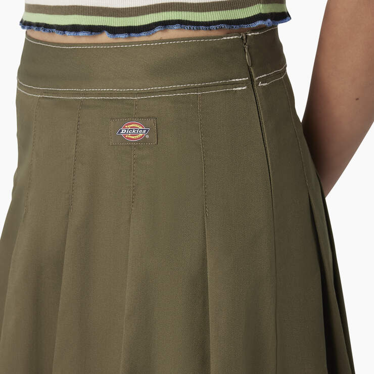 Women's Twill Pleated Skirt - Military Green (ML) image number 6