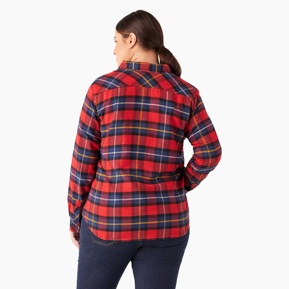 Chemise en flanelle &agrave; motif tartan &agrave; manches longues pour femmes taille plus - English Red Tartan &#40;A1D&#41;