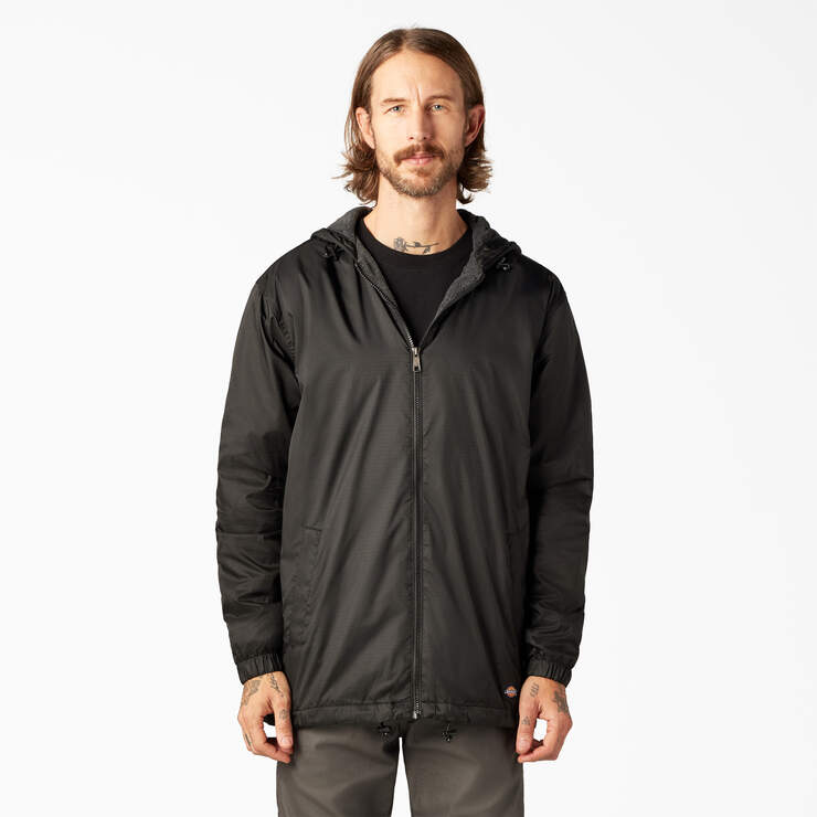 Fleece Lined Nylon Hooded Jacket - Black (BK) image number 1