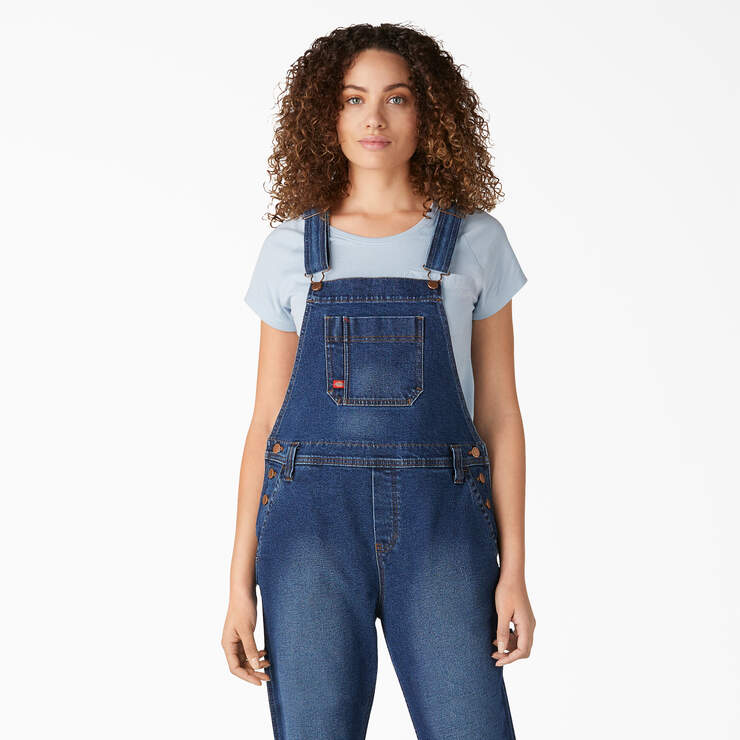 Women's Denim Boyfriend Fit Bib Overalls - Retro Stonewashed (RSW) image number 4