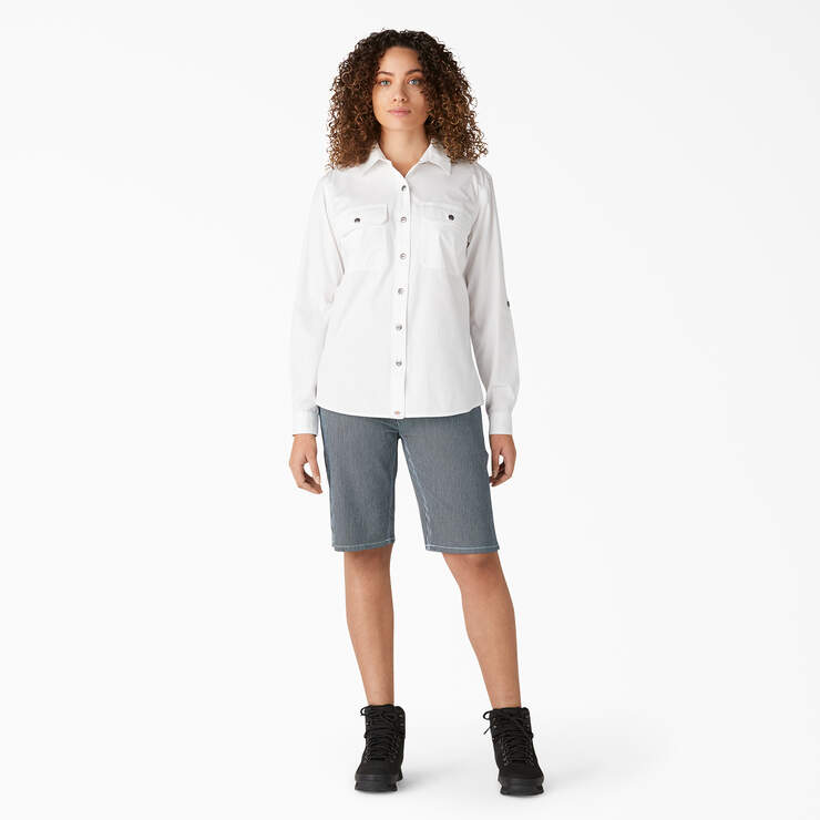 Women’s Long Sleeve Roll-Tab Work Shirt - White (WH) image number 4