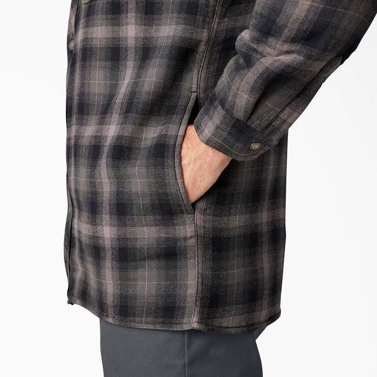 Water Repellent Flannel Hooded Shirt Jacket - Black Ombre Plaid (AP1) image number 8